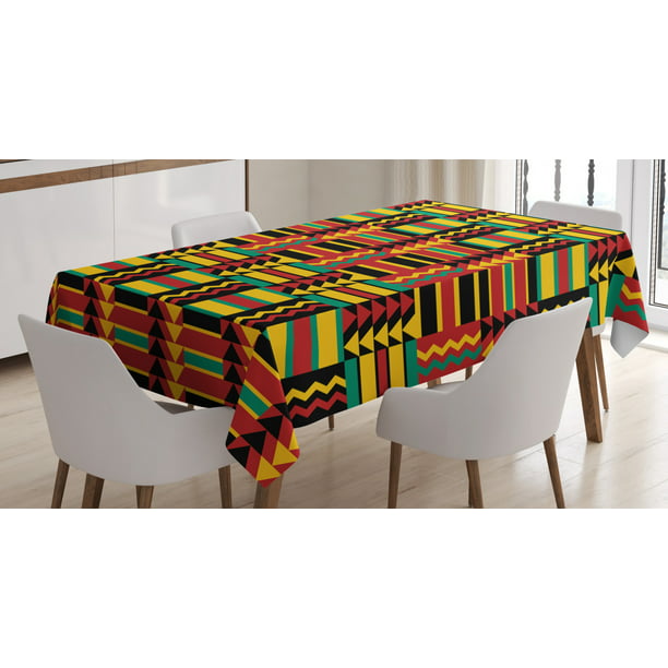 60 X 90 Stripes Triangles and Zigzags Uganda Zimbabwe Nigeria Graphic Multicolor Rectangle Satin Table Cover Accent for Dining Room and Kitchen Ambesonne Kente Pattern Tablecloth 